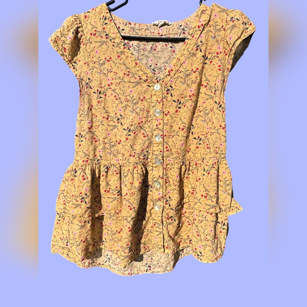 ENTRO FLORAL BOHO WOMENS YELLOW BLOUSE SIZE SMALL